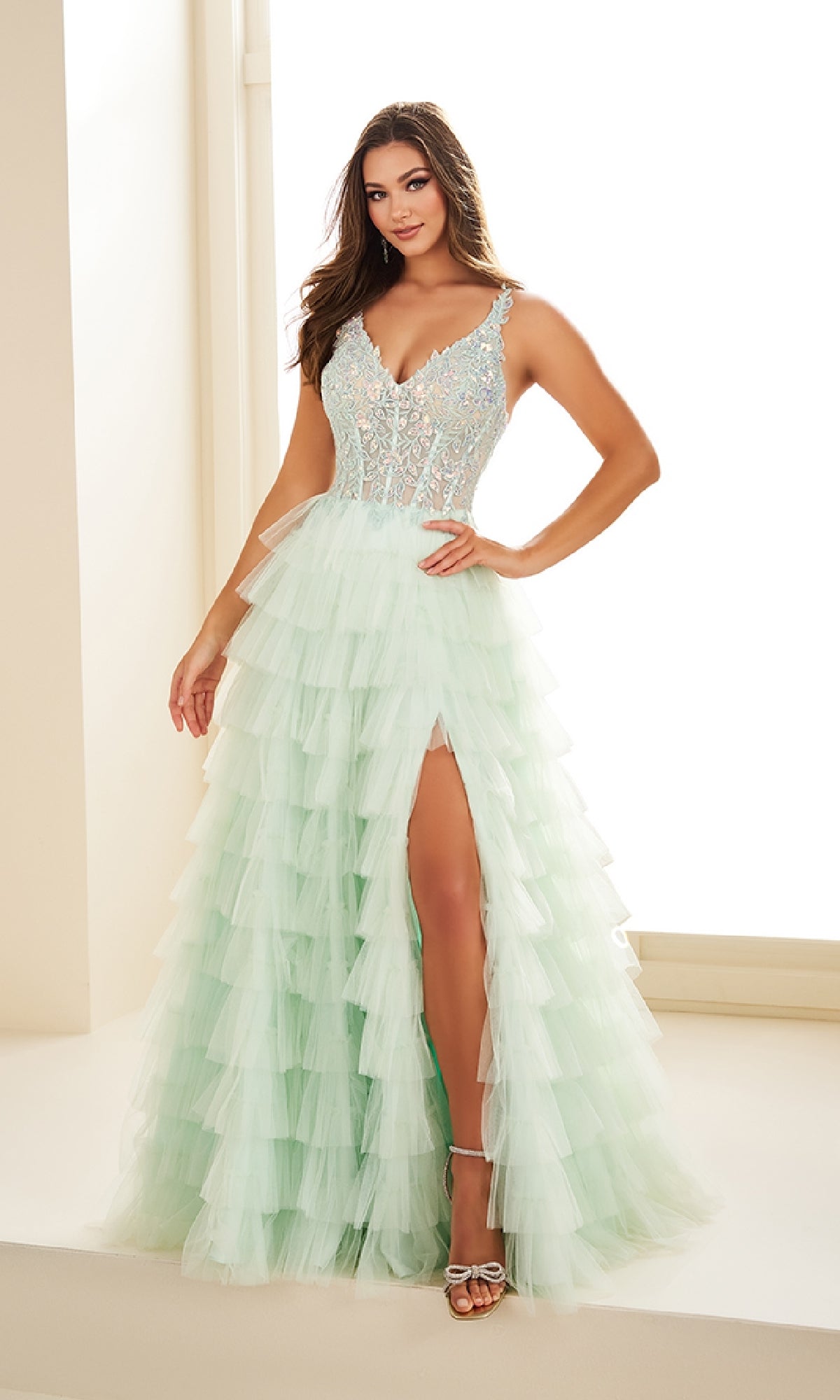 Tiered Ellie Wilde EW35059 Designer Ball Gown