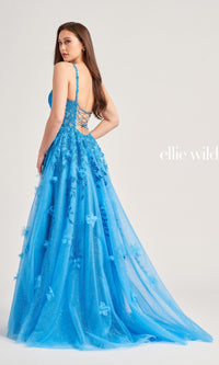 Glitter-Tulle Ellie Wilde Long Prom Gown EW35081