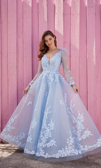 Ellie Wilde Long Sleeve Long Prom Dress EW35106