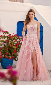 Glitter-Tulle Ellie Wilde Long Prom Dress EW35114