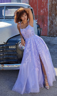 Glitter-Tulle Ellie Wilde Long Prom Dress EW35114