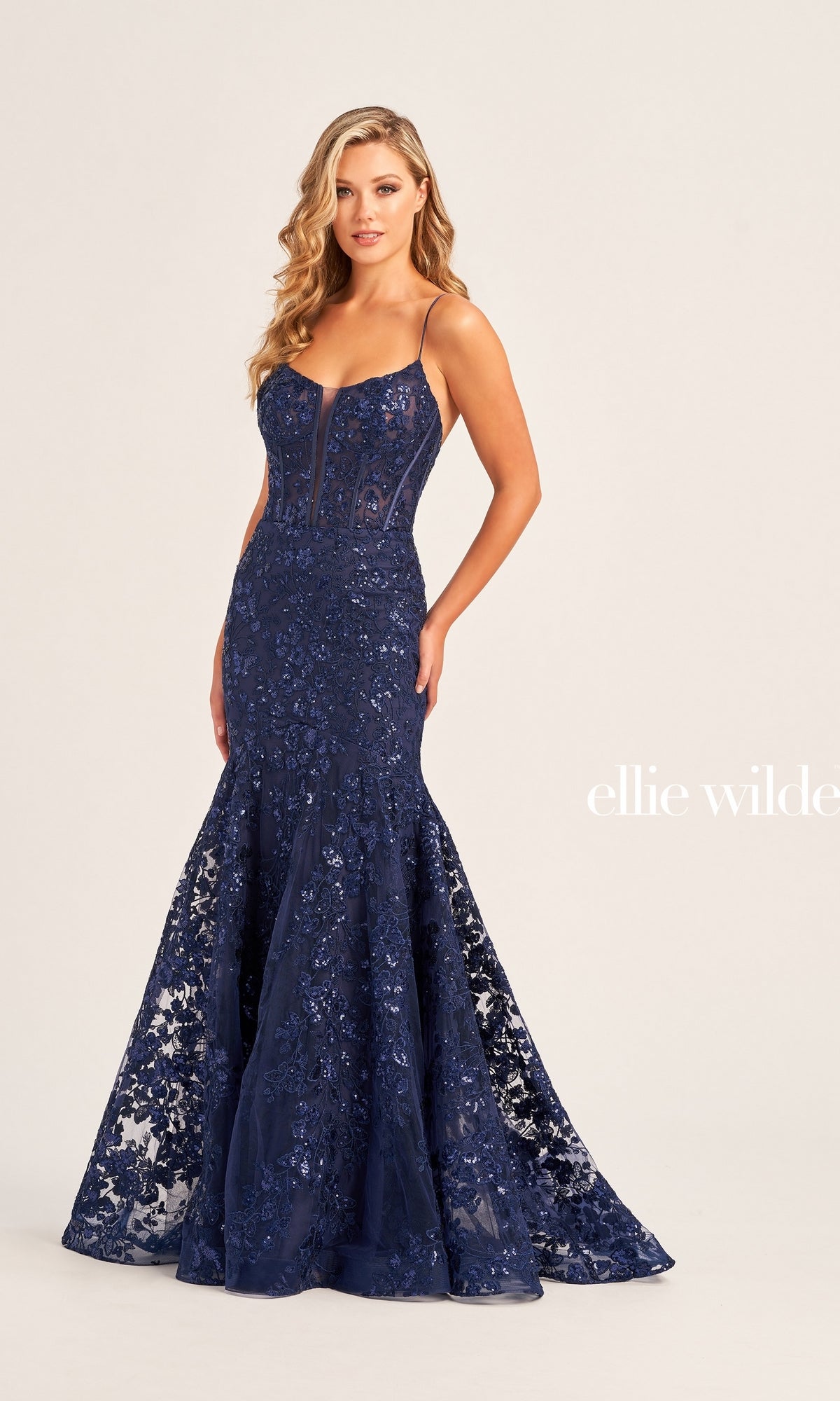 Long Mermaid Ellie Wilde Designer Prom Dress -PromGirl