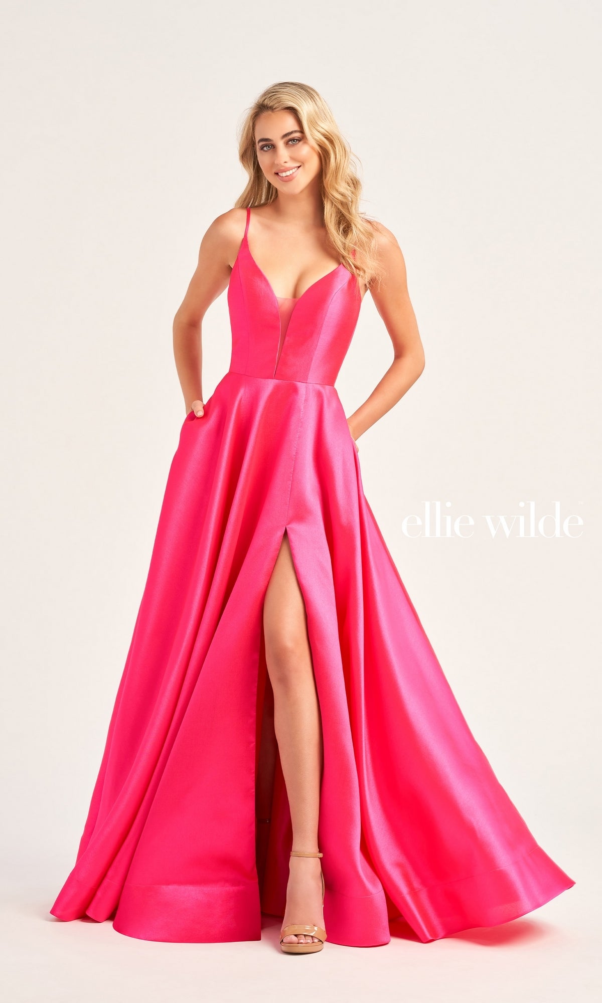 Ellie Wilde Long A-Line Satin Prom Dress EW35232