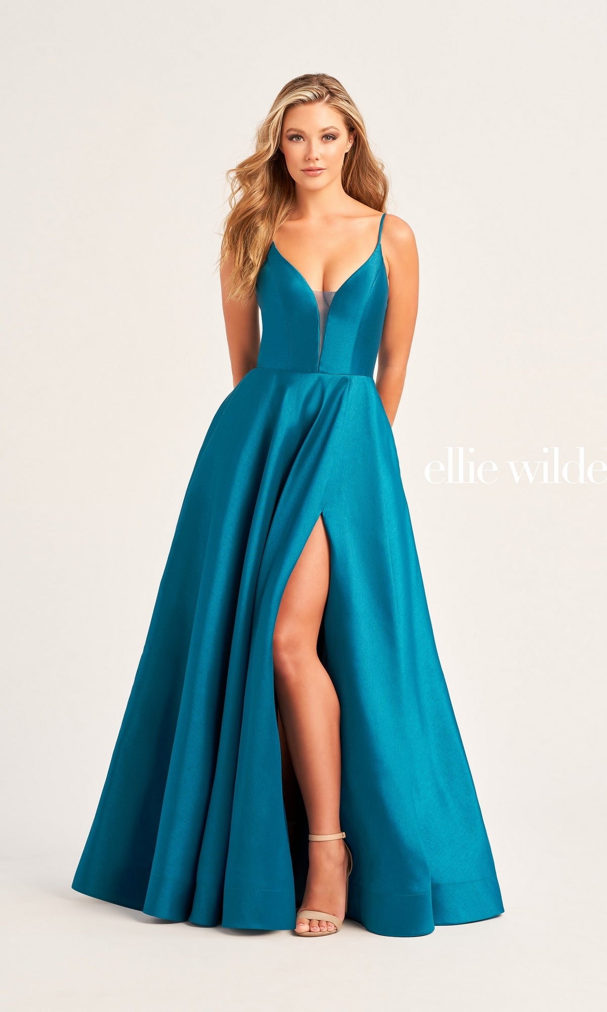 Ellie Wilde Long A-Line Satin Prom Dress EW35232