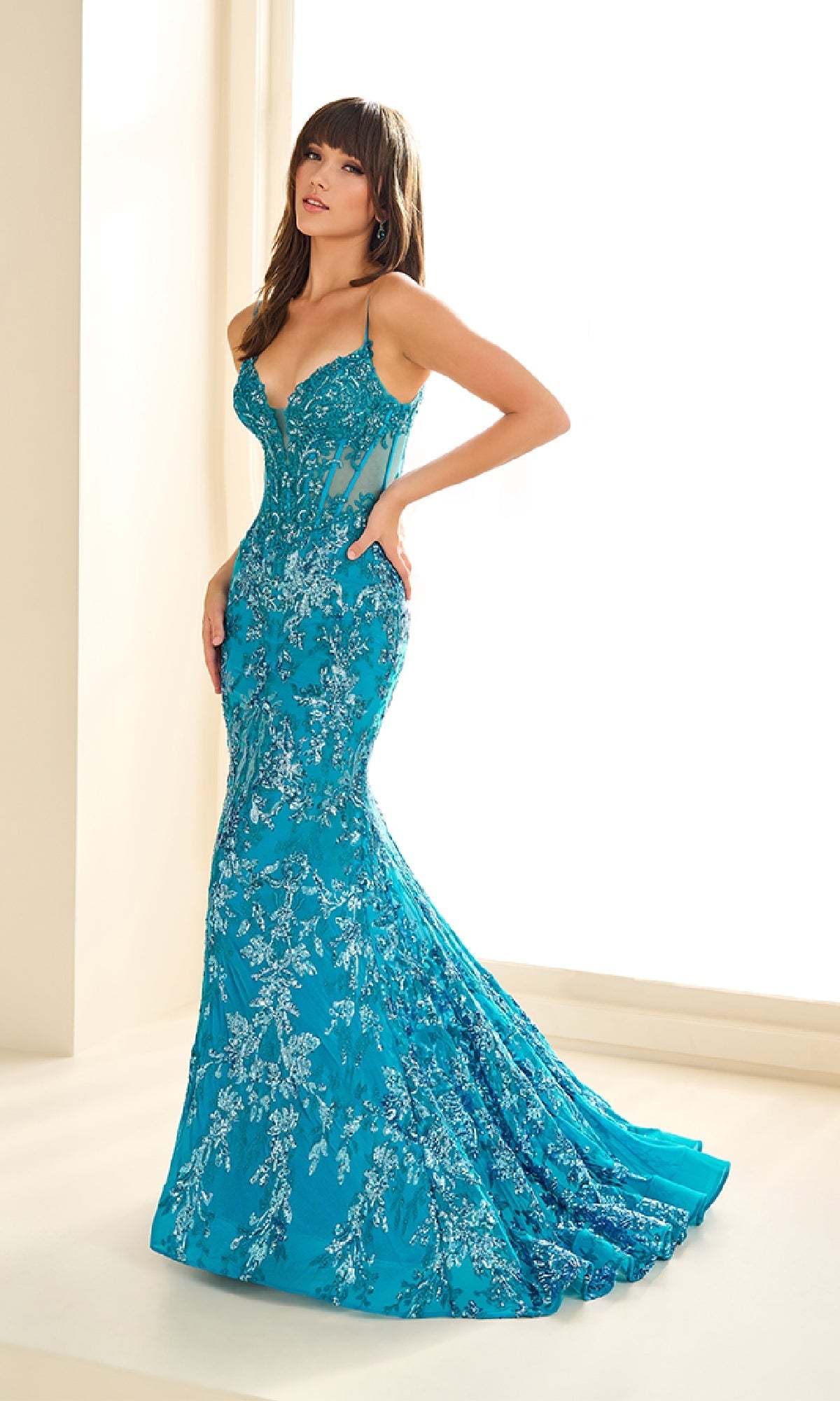 Sequin-Print Mermaid Prom Dress: Ellie Wilde EW36003