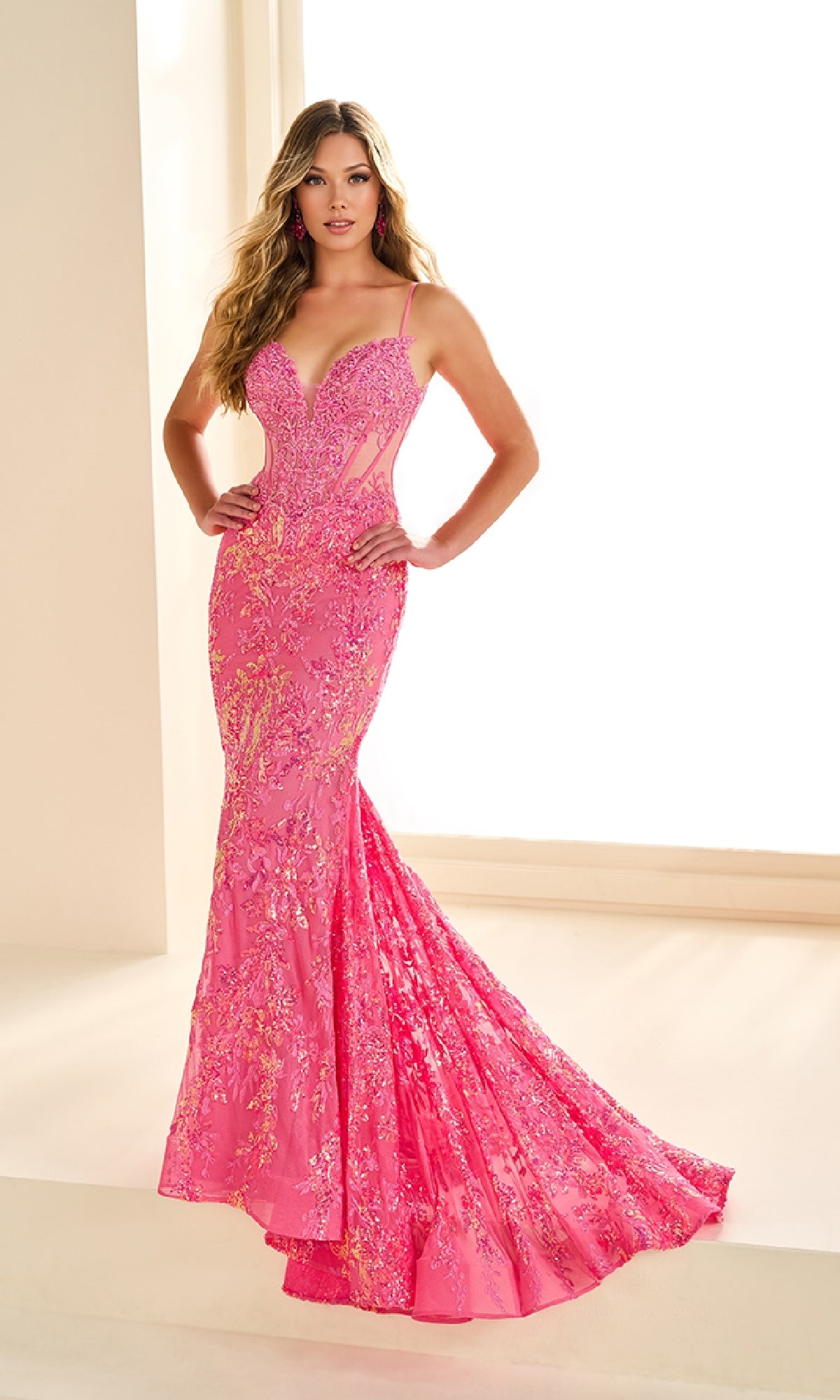 Sequin-Print Mermaid Prom Dress: Ellie Wilde EW36003