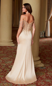 Beaded-Bodice Long Prom Dress: Nox Anabel F1571