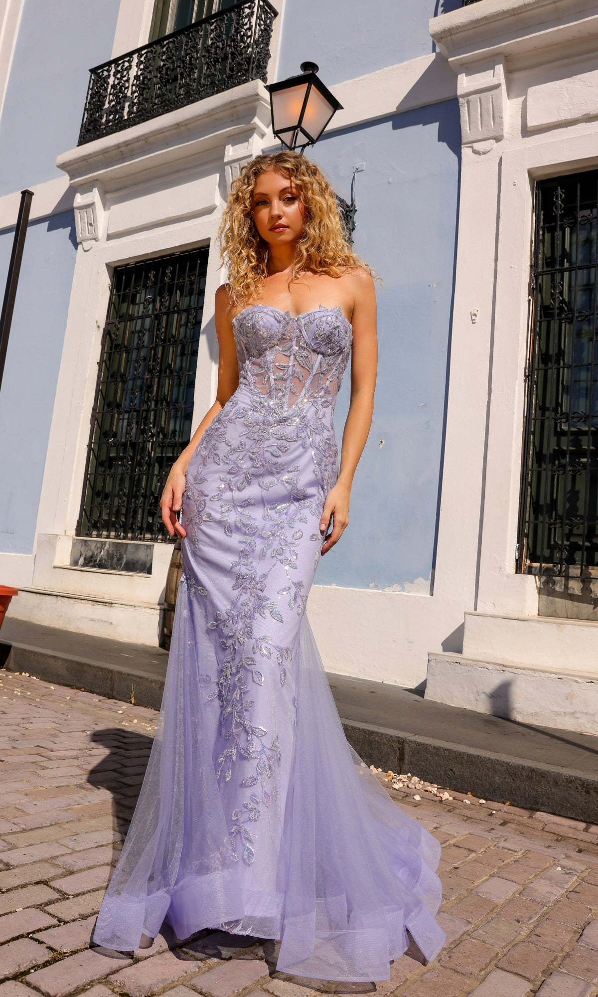 Sheer-Corset-Bodice Long Mermaid Prom Gown P1170