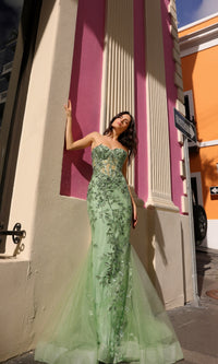 Sheer-Bodice Strapless Mermaid Prom Dress G1258