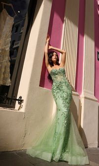 Sheer-Bodice Strapless Mermaid Prom Dress G1258