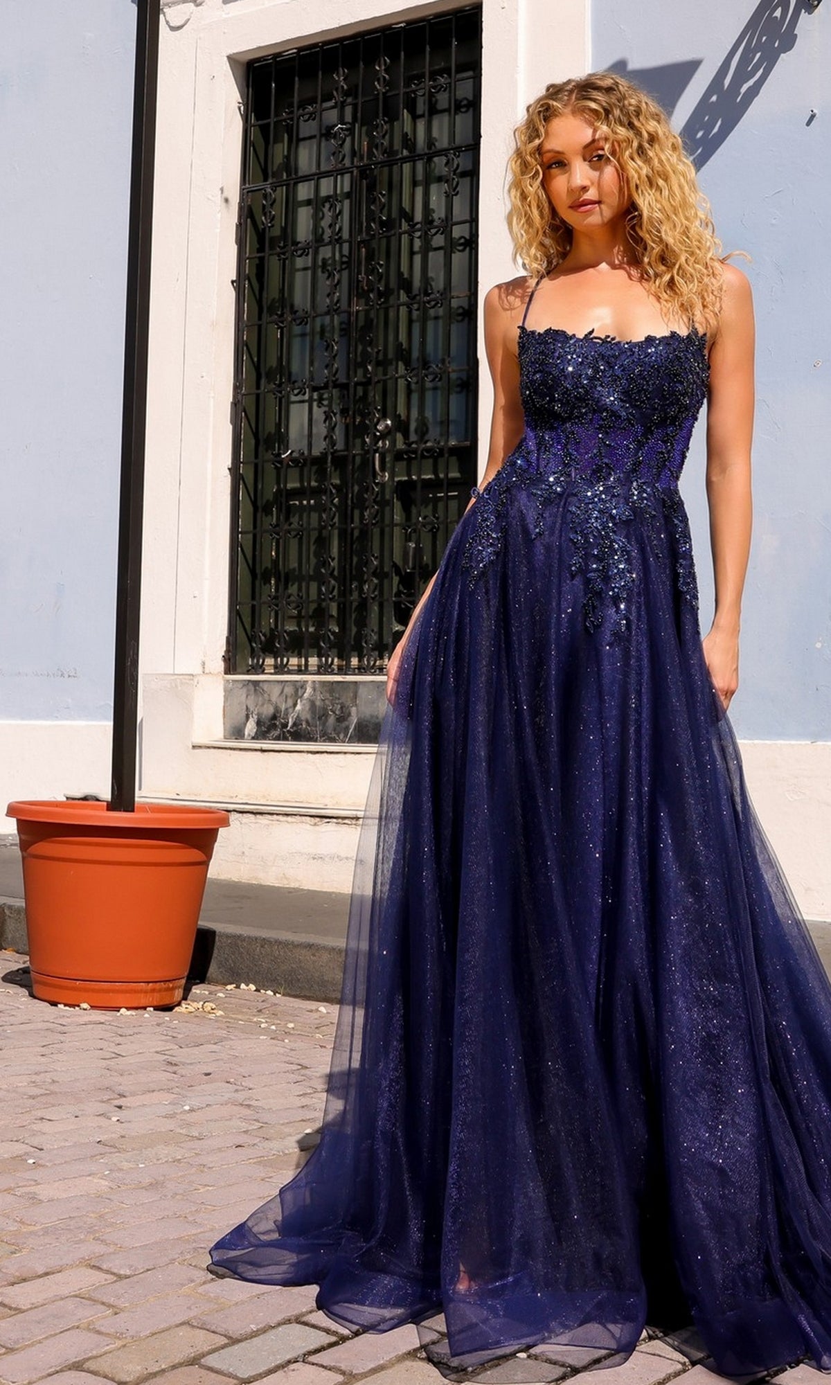 Embellished-Bodice Long A-Line Prom Dress G1405