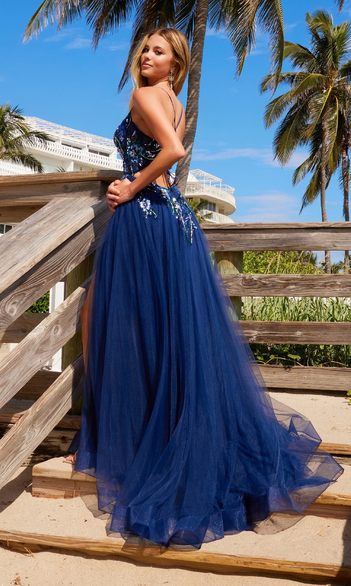 Lace-Up Long A-Line Prom Dress: Nox Anabel G1649