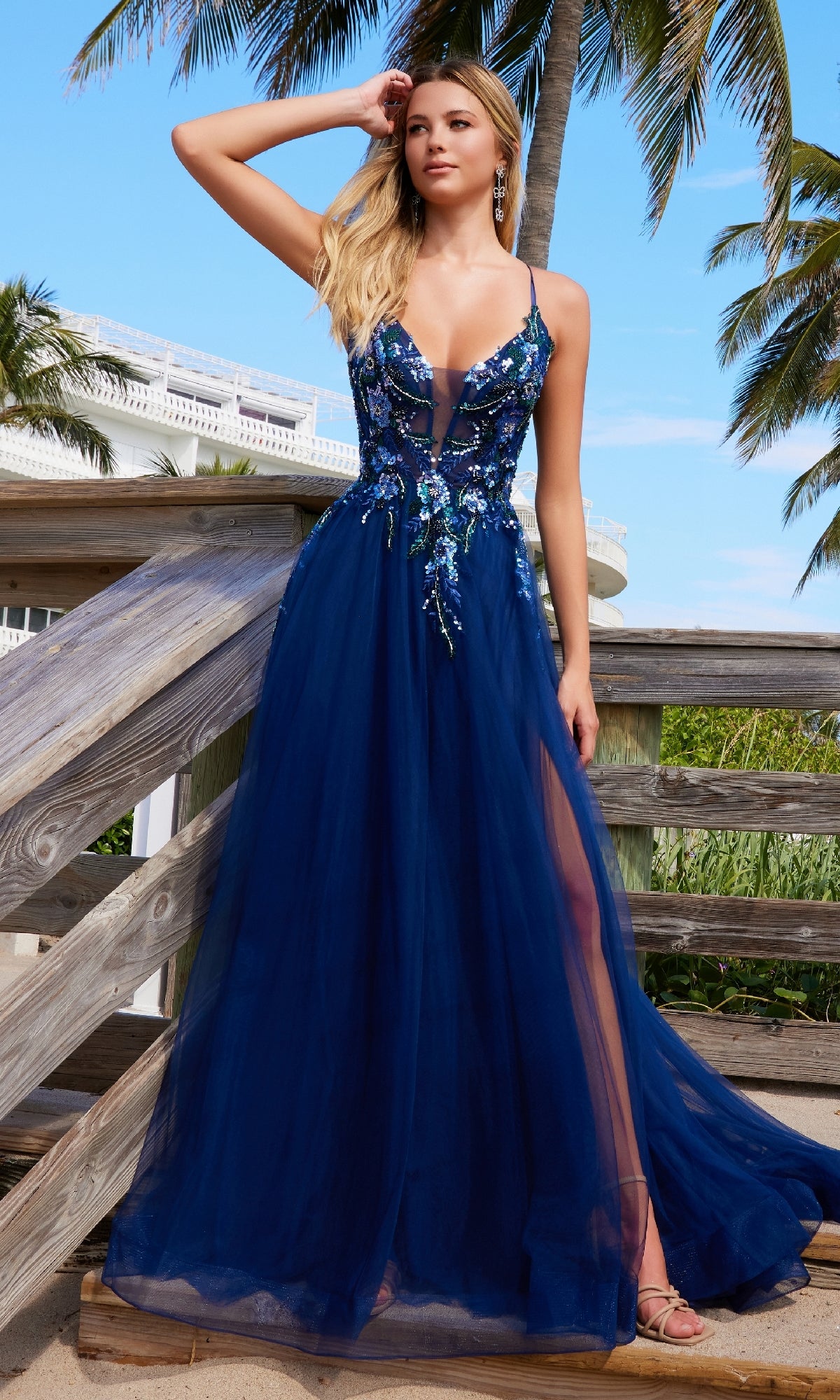 Lace-Up Long A-Line Prom Dress: Nox Anabel G1649