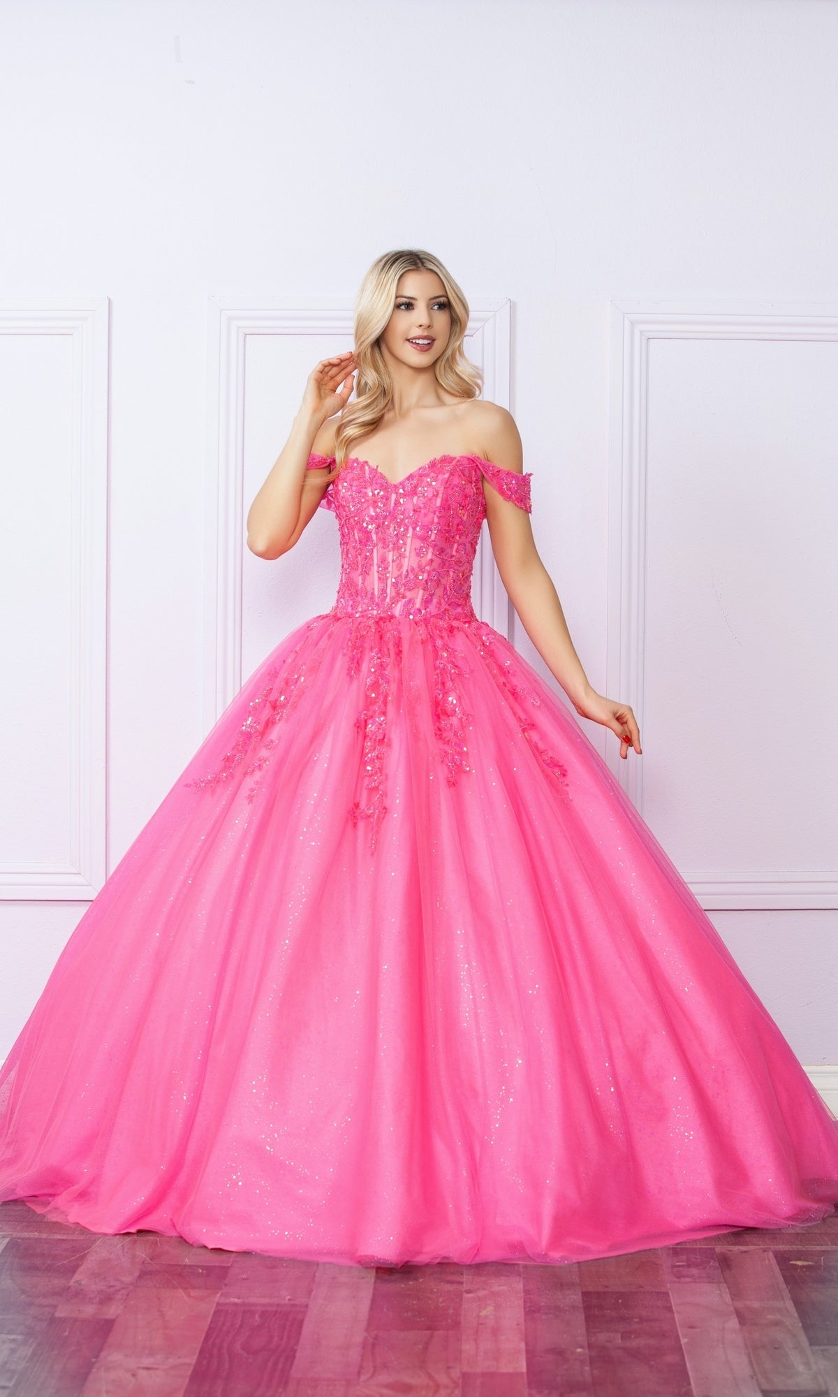 Bright Off-the-Shoulder Long Prom Ball Gown H1349