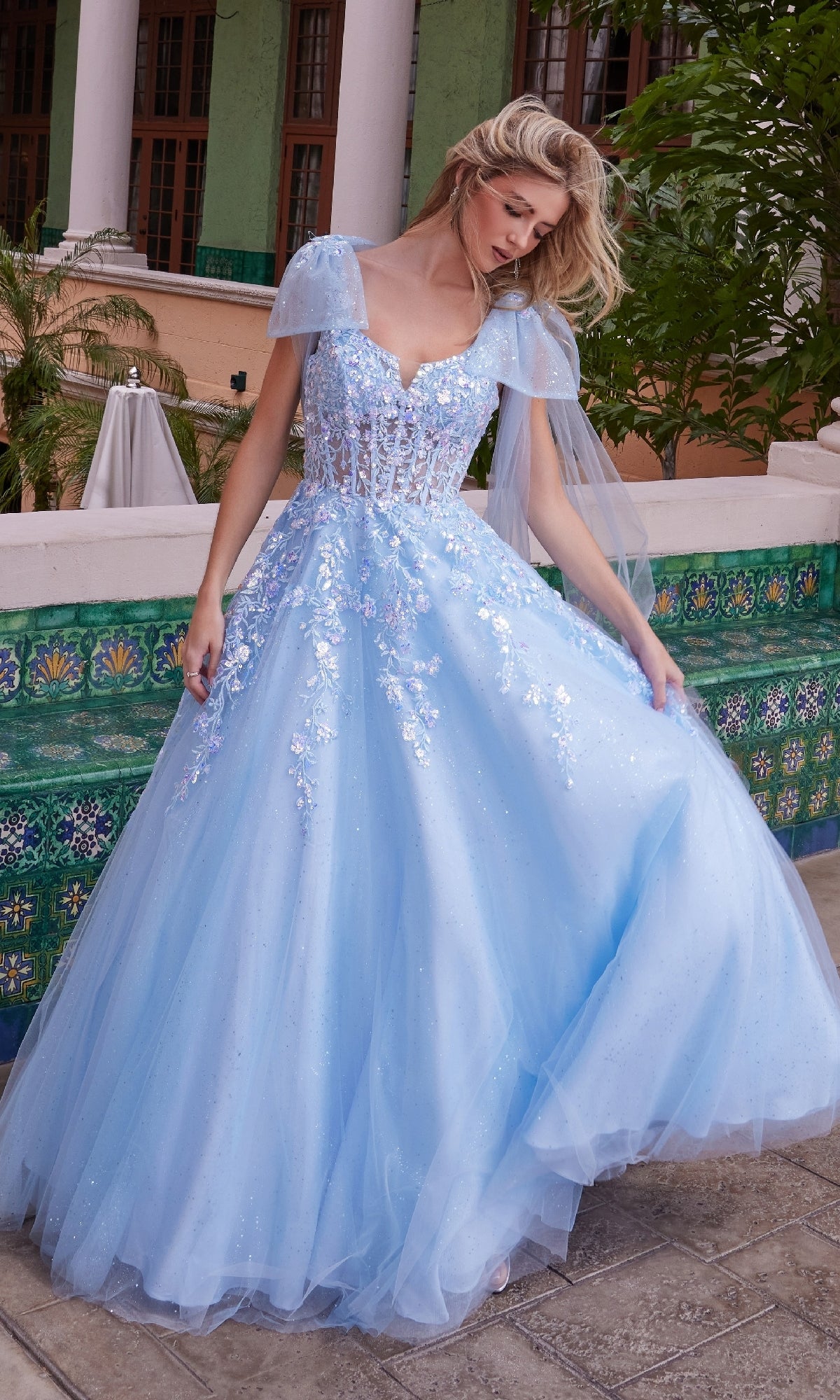 Shoulder-Bows Long Prom Dress: Nox Anabel H1680