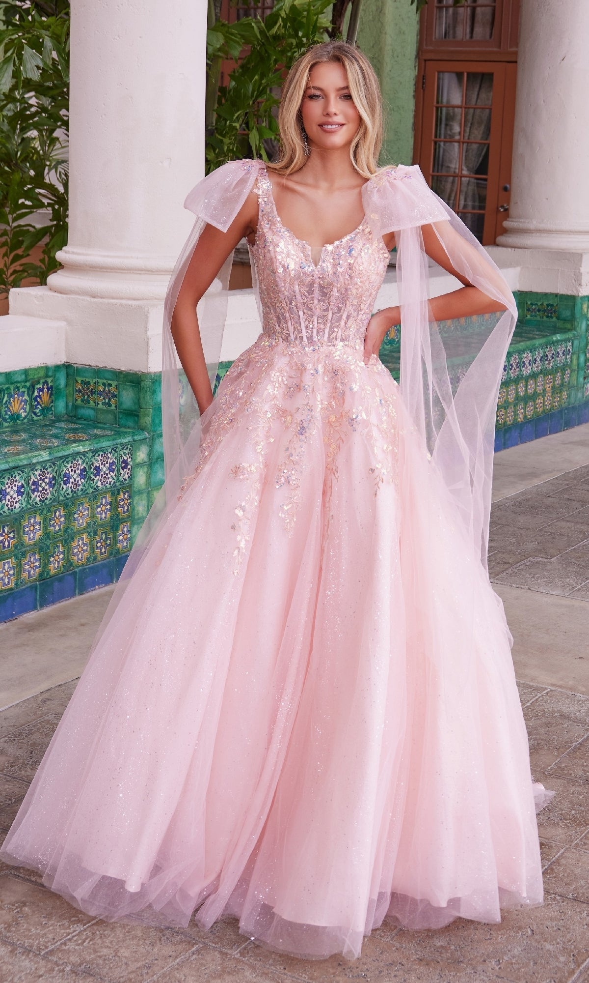 Shoulder-Bows Long Prom Dress: Nox Anabel H1680