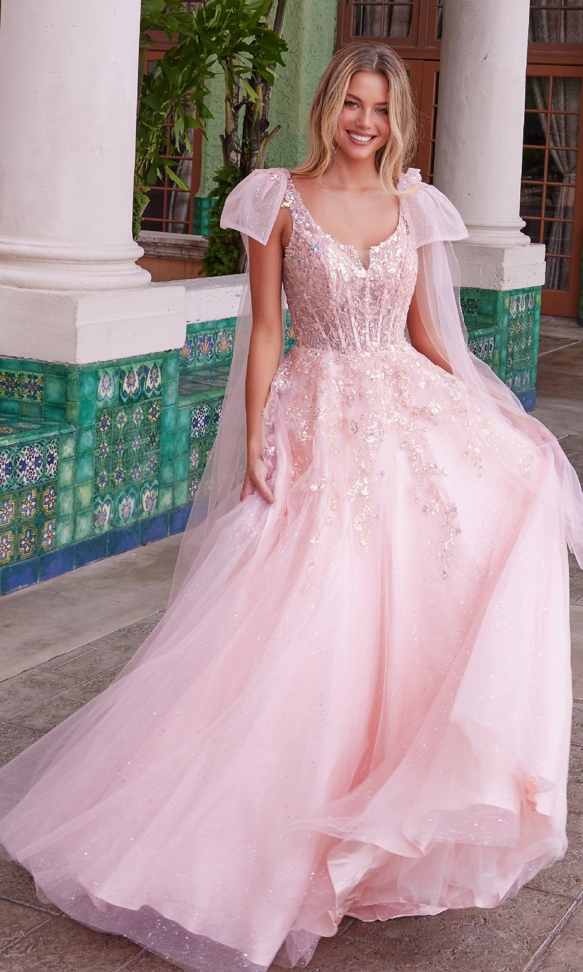 Shoulder-Bows Long Prom Dress: Nox Anabel H1680