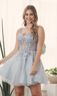 Sheer-Waist Short Babydoll Homecoming Dress H784