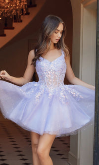 Embroidered-Bodice Short A-Line Hoco Dress H846