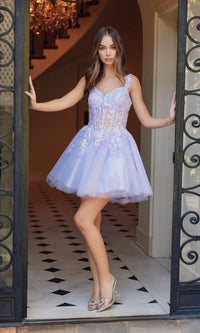 Embroidered-Bodice Short A-Line Hoco Dress H846