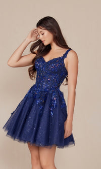 Embroidered-Bodice Short A-Line Hoco Dress H846