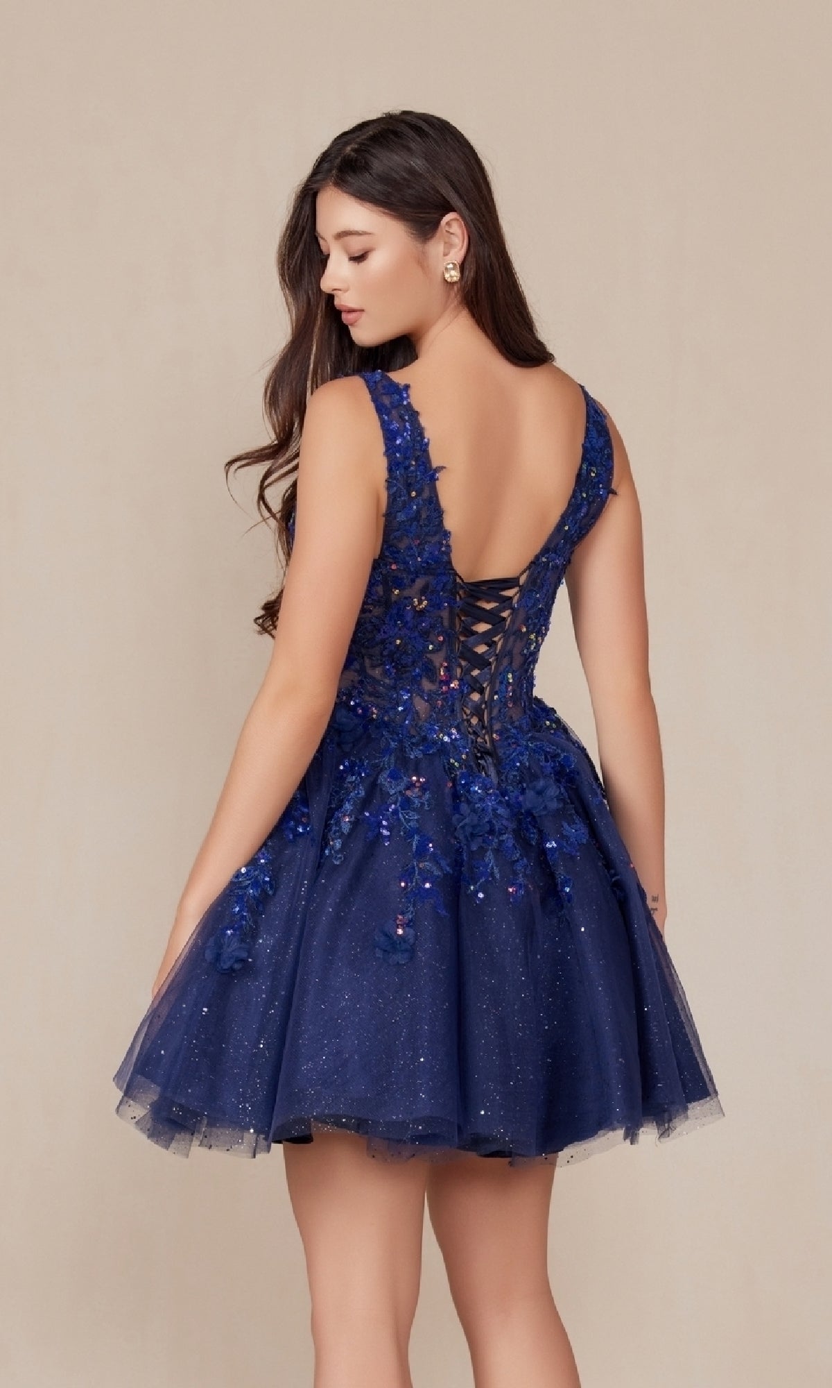 Embroidered-Bodice Short A-Line Hoco Dress H846