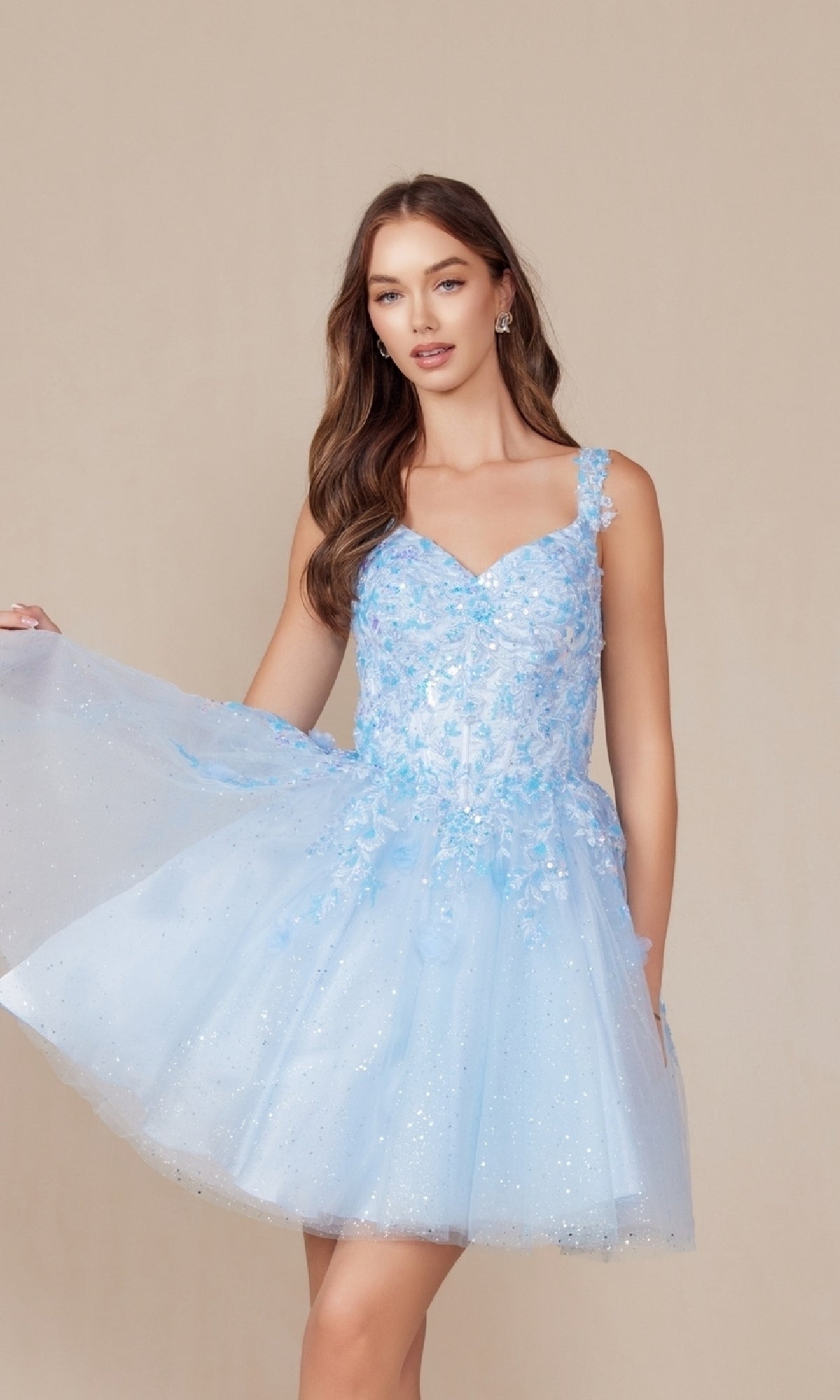 Embroidered-Bodice Short A-Line Hoco Dress H846