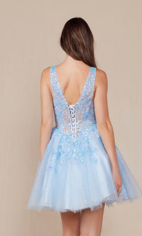 Embroidered-Bodice Short A-Line Hoco Dress H846