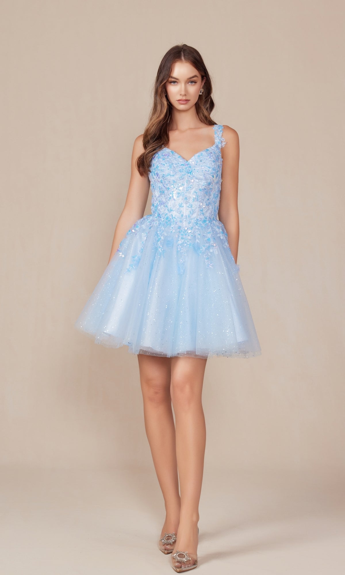 Embroidered-Bodice Short A-Line Hoco Dress H846