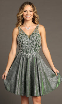 Beaded-Bodice Short Glitter Homecoming Dress J009