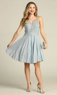 Beaded-Bodice Short Glitter Homecoming Dress J009