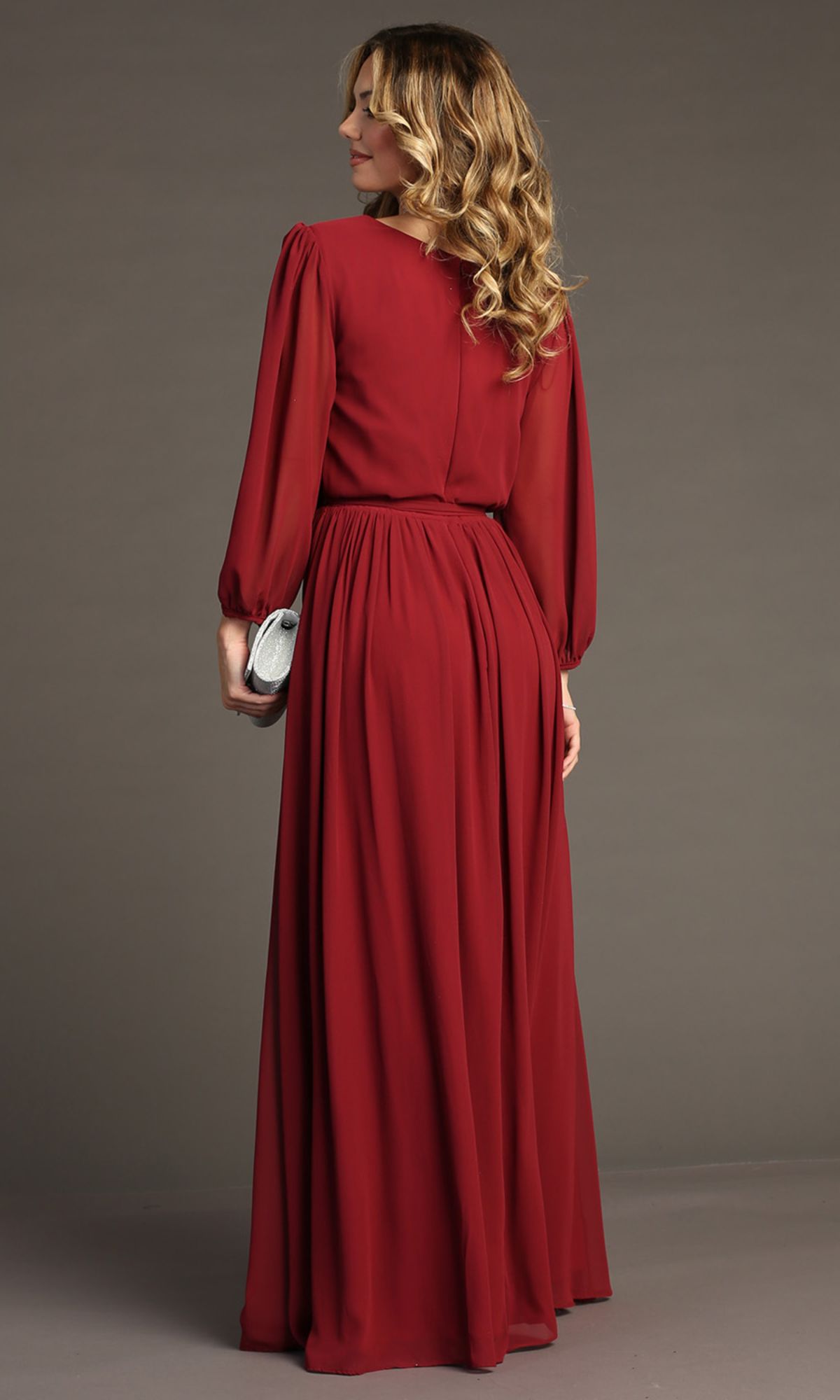 Long-Sleeve Long Formal Dress: Chicas J012B