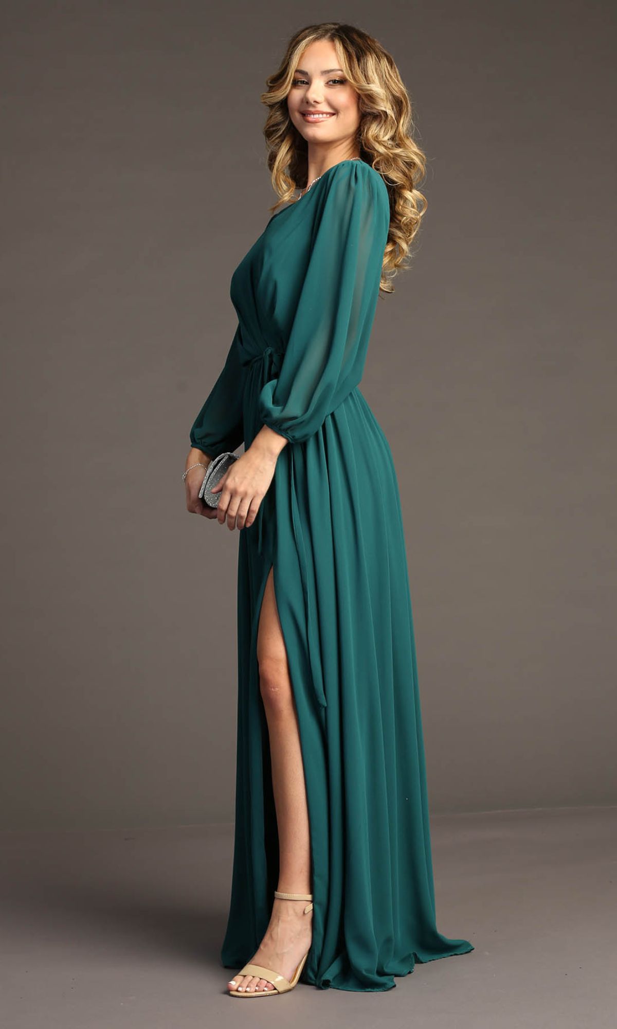 Long-Sleeve Long Formal Dress: Chicas J012B