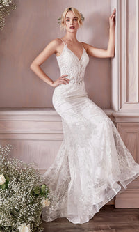 Long White Lace Mermaid Bridal Gown J825W