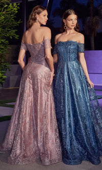 Glitter-Print Off-Shoulder Long Prom Dress J835