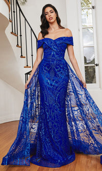 Long Prom Dress with Glitter-Print Overskirt J836