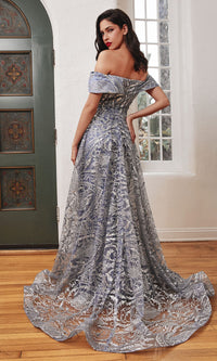 Long Prom Dress with Glitter-Print Overskirt J836