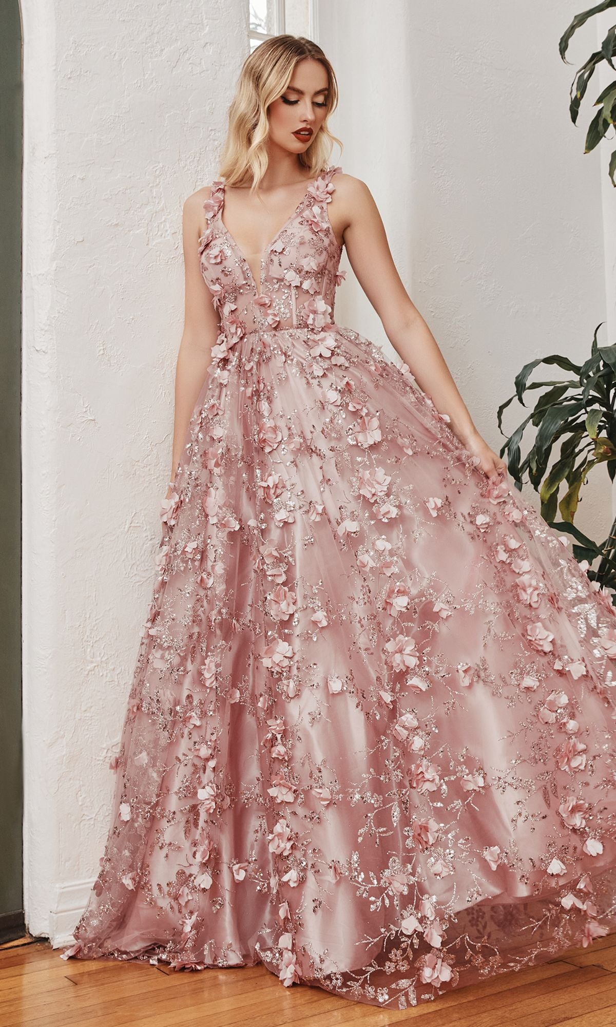 Long A Line Prom Ball Gown with Flowers PromGirl