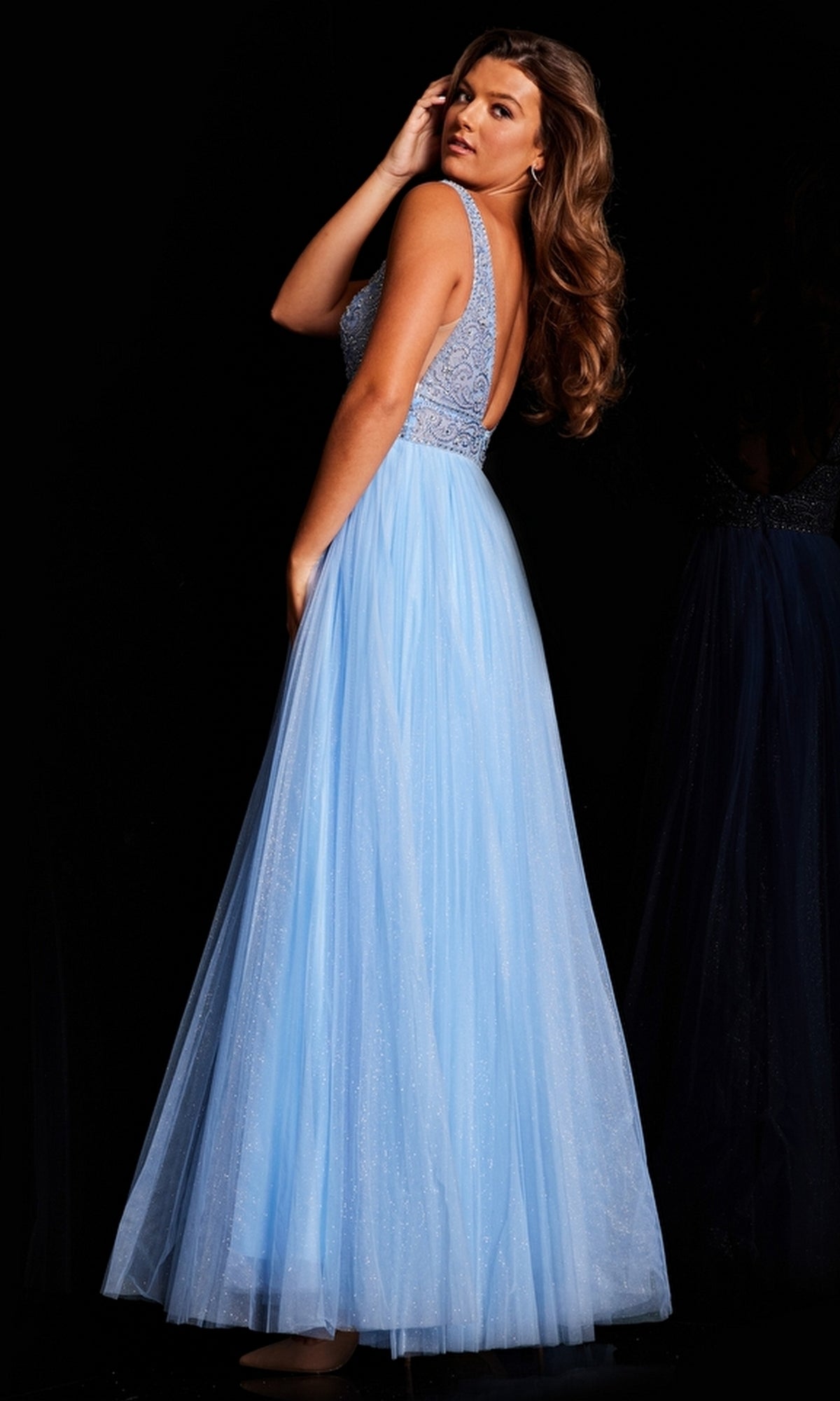 Glitter-Pleated Long A-Line Prom Dress JVN05818