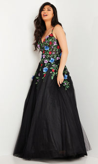 Embroidered Black Ball Gown JVN37489