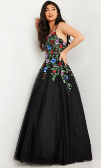 Embroidered Black Ball Gown JVN37489