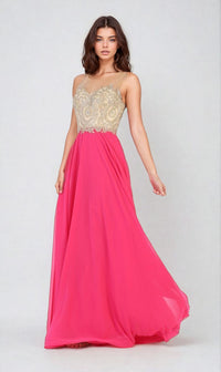 Embroidered-Bodice Long Prom Dress: Chicas C3320