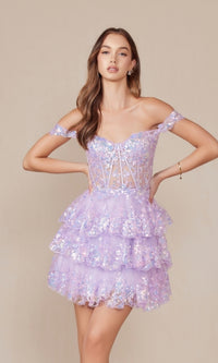 Off-Shoulder Short Ruffled Sequin Hoco Dress K856