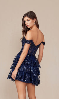 Off-Shoulder Short Ruffled Sequin Hoco Dress K856