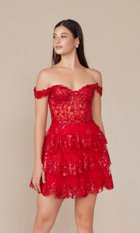 Off-Shoulder Short Ruffled Sequin Hoco Dress K856