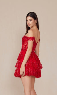 Off-Shoulder Short Ruffled Sequin Hoco Dress K856