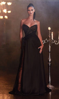 Sheer Leg Slit Sexy Long Black Formal Dress KV1059