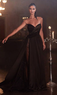 Sheer Leg Slit Sexy Long Black Formal Dress KV1059