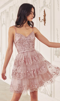 Sequin-Print Short Ruffled Homecoming Dress KV1090