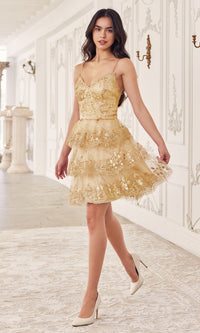 Sequin-Print Short Ruffled Homecoming Dress KV1090